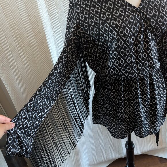 H&M X Coachella Black & White Fringe Romper Size 8 Festival Boho Western - Picture 6 of 13